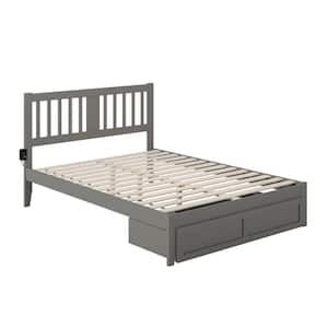 Tahoe Grey Queen Solid Wood Storage Platform Bed with Foot Drawer and USB Turbo Charger