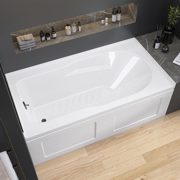 Sot 60 in. x 32 in. Alcove/Apron Front Soaking Bathtub with Left Drain Hole Rectangular Acrylic Non-Slip Tub in White
