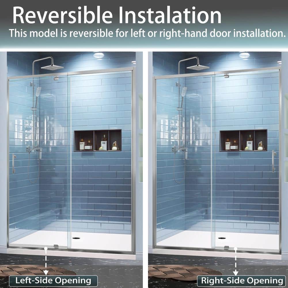 60 in. Chrome Semi-Frameless Pivot Shower Door with Clear Glass