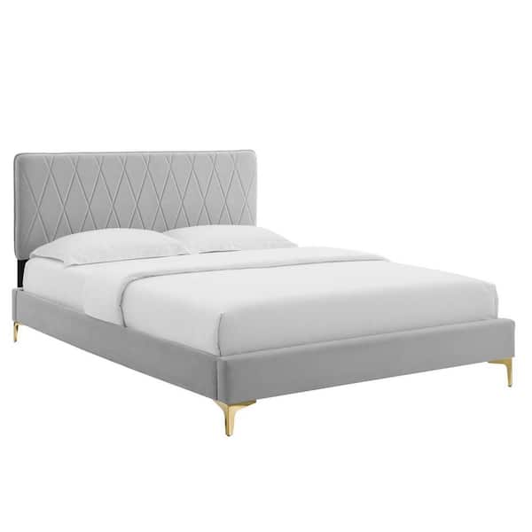 MODWAY Phillipa Light Gray Performance Velvet Twin Platform Bed