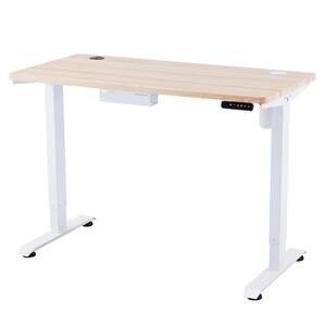 55 in. Retangular White Standing Computer Desk with Charging Station