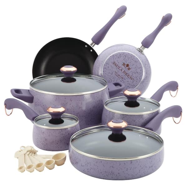Paula Deen Signature Porcelain 15-Piece Aluminum Nonstick Cookware Set in Lavender Speckle