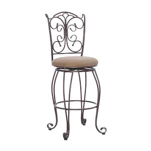 Hansel 30 in. Bronze Metal Swivel High Back Bar Stool with Fabric Seat