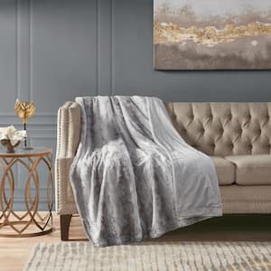 Marselle Grey Faux Fur Throw Blanket