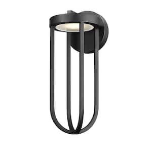Leland 18 in. Black Outdoor Hardwired Shaded Wall Sconce with Integrated LED