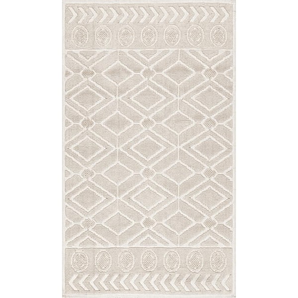nuLOOM Ethan Textured Trellis Ivory 1 ft. 9 in. x 2 ft. 10 in. Indoor Bath Mat