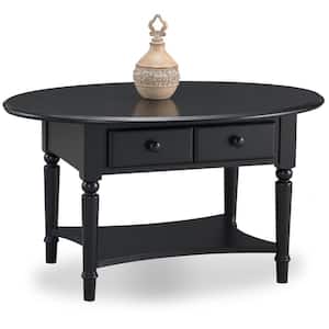 Coastal Notions 36 in. Swan Black Medium Oval Wood Coffee Table with 2-Drawers