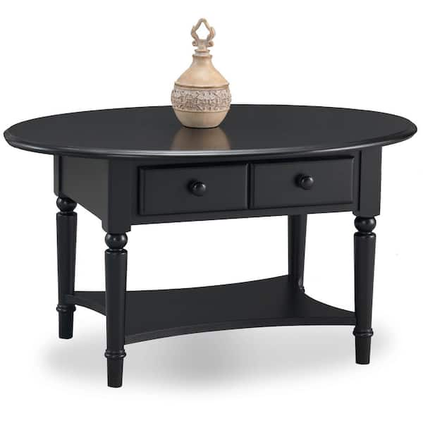 Leick Home Coastal Notions 36 in. Swan Black Medium Oval Wood Coffee Table with 2-Drawers