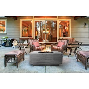 Mission 42 in. W x 16 in. H Outdoor Square Cement Natural Gas Fire Pit Kit Bowl in Pewter with 27 lbs. of Lava Rock