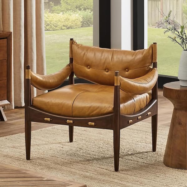 Art Leon Top Leather Brown Mid-Century Modern Genuine Leather Arm