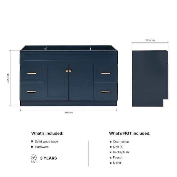 Hamlet 60 in. W x 21.5 in. D x 34.5 in. H . Bath Vanity Cabinet without Top in Midnight Blue