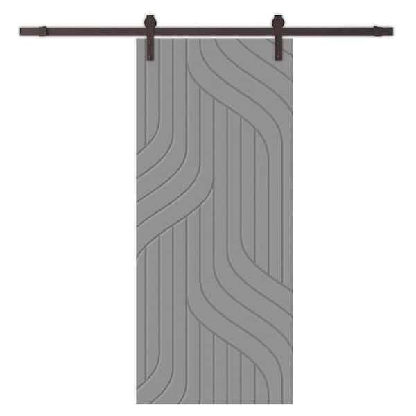 CALHOME 30 in. x 80 in. Light Gray Stained Composite MDF Paneled Interior Sliding Barn Door with Hardware Kit
