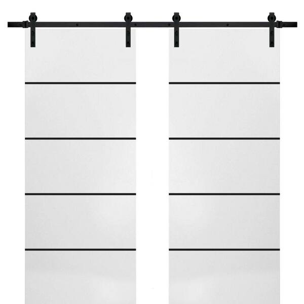 Sartodoors 18 in. x 80 in. 2 Panel White Solid Wood with Honeycomb Sliding Barn Door with Hardware Kit