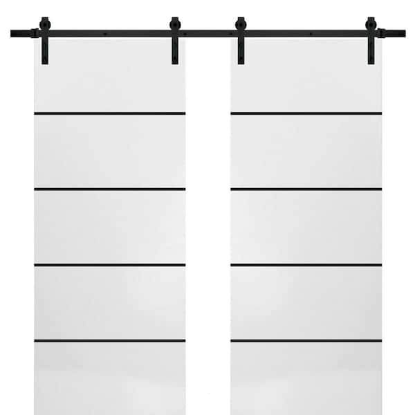 Sartodoors 28 in. x 96 in. 2 Panel White Solid Wood with Honeycomb Sliding Barn Door with Hardware Kit