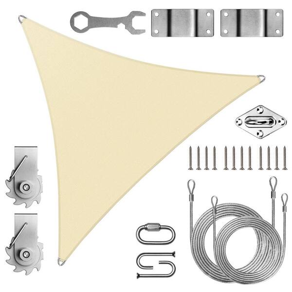 AMGO Pro Ring 26 ft. x 26 ft. x 26 ft. Triangle Sun Shade Sail with Hardware TAWAL-Beige