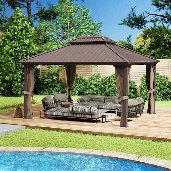 KOZYARD Caesar 12 ft. x 14 ft. Dark Brown Double Roof Permanent