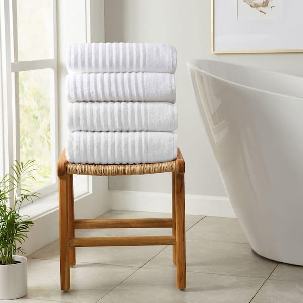 White Premium Cotton Ribbed Textured 4-Pack Bath Towel Set