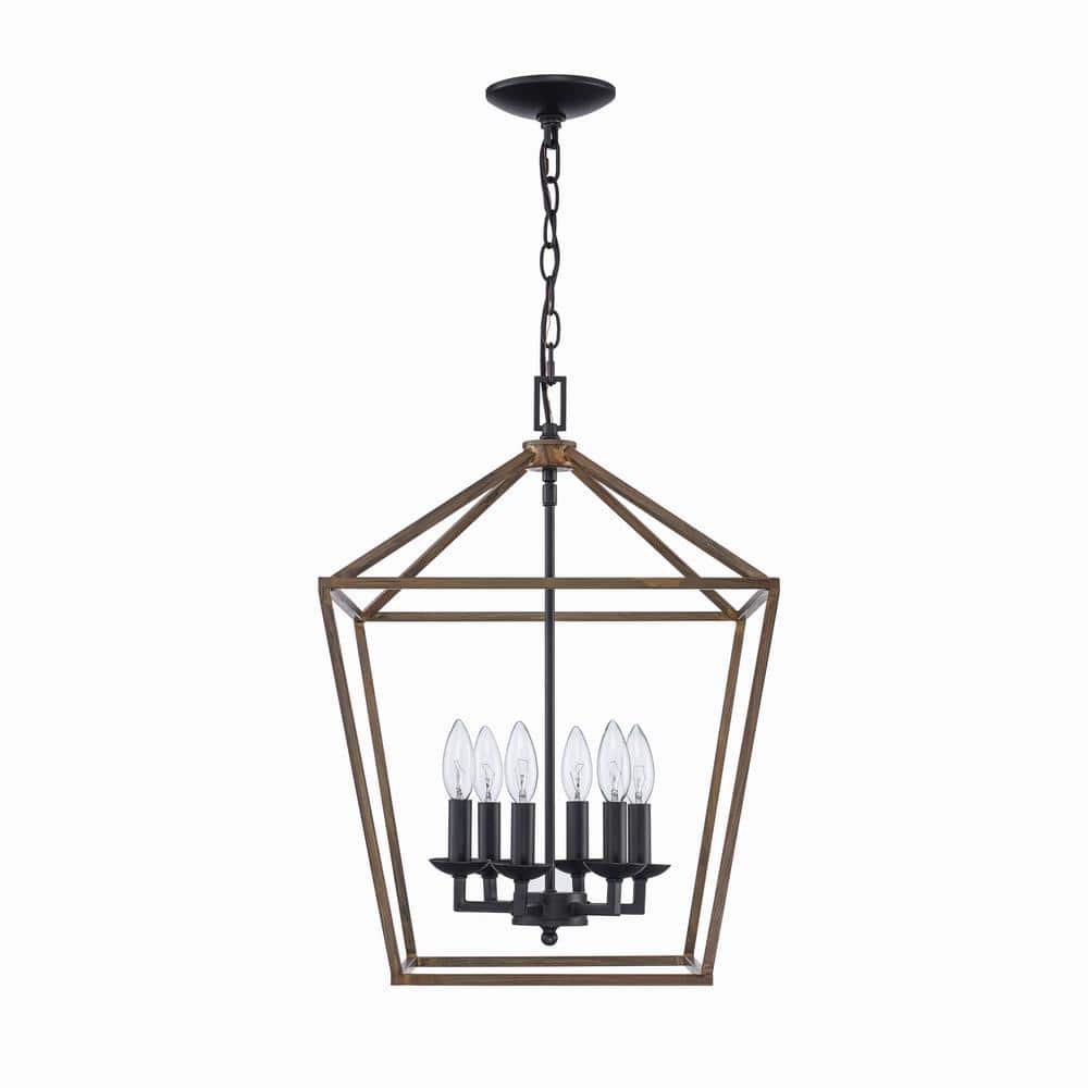 Home Decorators Collection Weyburn 6-Light Black and Faux Wood Farmhouse Chandelier  Light Fixture with Caged Metal Shade 66201 FW-BK The Home Depot