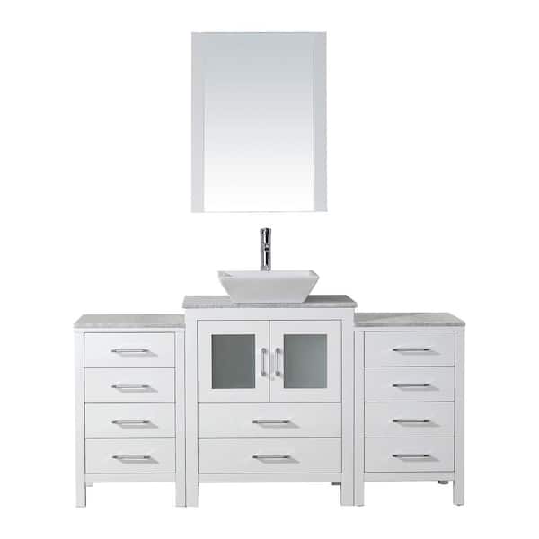 Virtu USA Dior 61 in. W Bath Vanity in White with Marble Vanity Top in White with Square Basin and Mirror