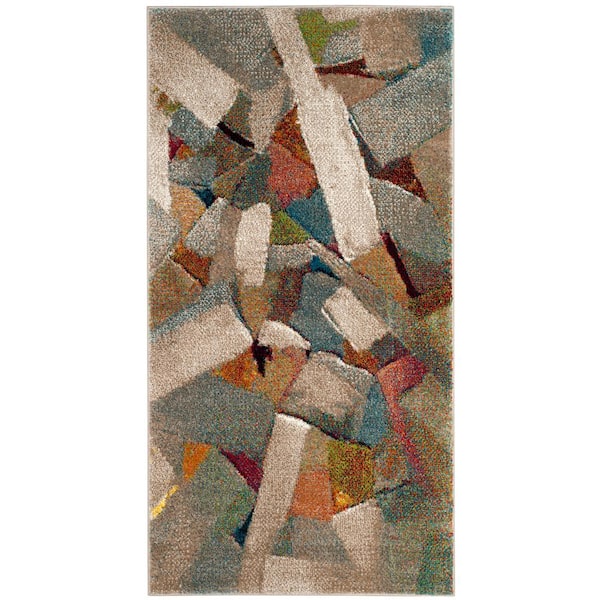 SAFAVIEH Porcello Gray/Multi Doormat 3 ft. x 5 ft. Abstract Area Rug