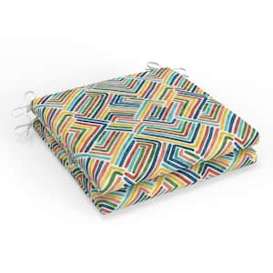 Geometric 20 in W x 3 in H Square Outdoor Chair Pad Cushion with Ties 2-Count in Estie Multi