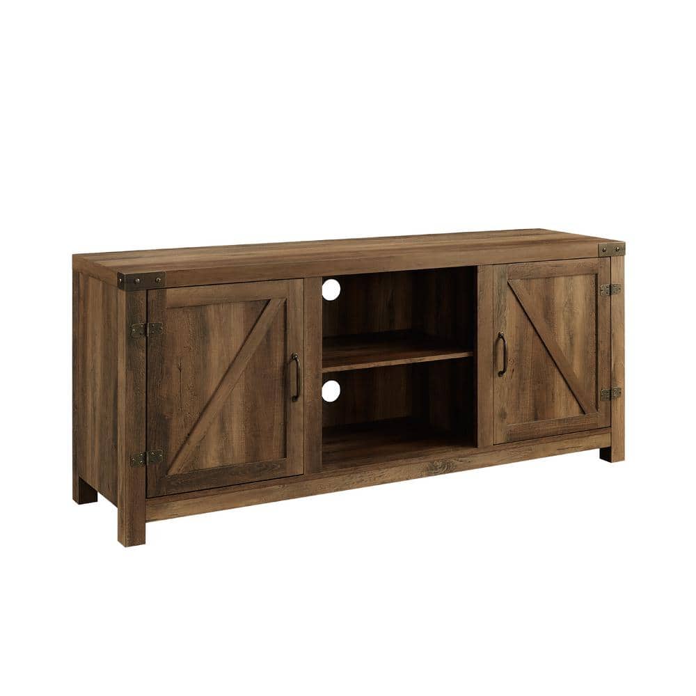 Rustic Oak 58" Modern Farmhouse Barn Door Media Console