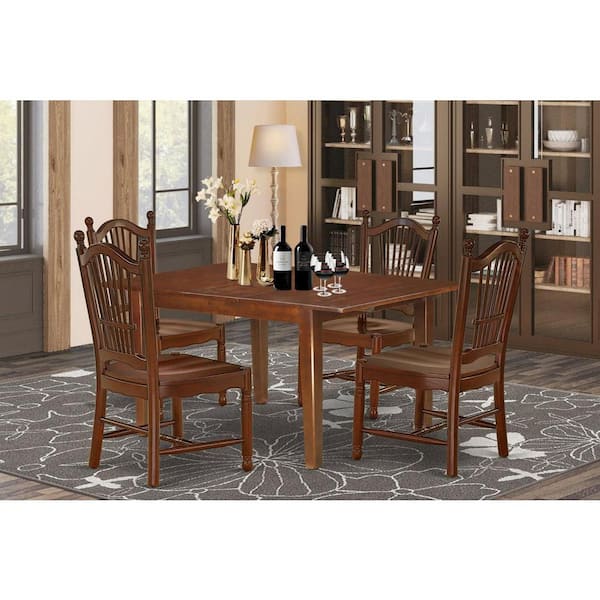 East West Furniture 5-Piece Rectangle Mahogany Finish Solid Wood Top Dining table with 4-Chairs with Lattice Back