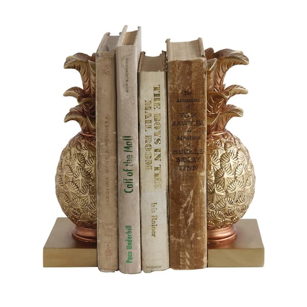 Storied Home Gold Finish Decorative Pineapple Resin Bookends