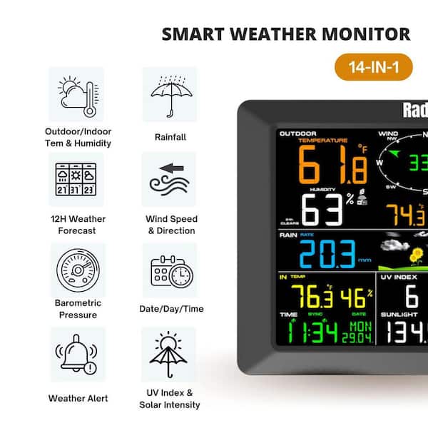 Raddy WF-100C Wi-Fi Weather Stations with Wireless Indoor Outdoor  Thermometer, 8 in. Large Display Multiple Sensors - Yahoo Shopping