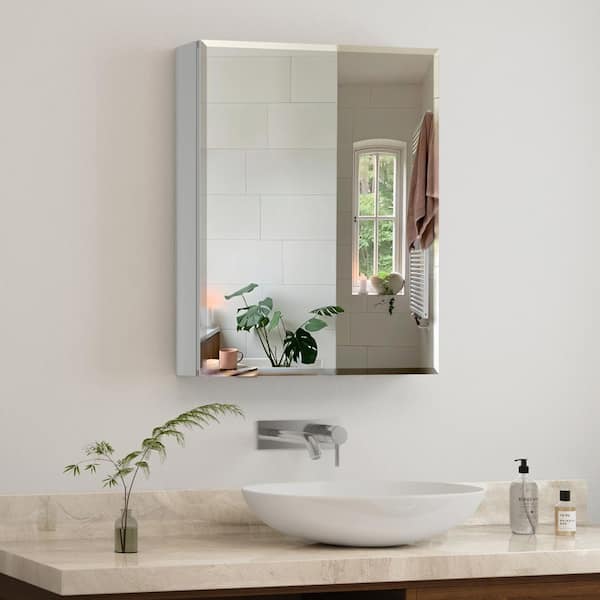 24 in. W x 30 in. H Silver Rectangular Aluminum Beveled Mirror Recessed/Surface Mount Medicine Cabinet with Mirror