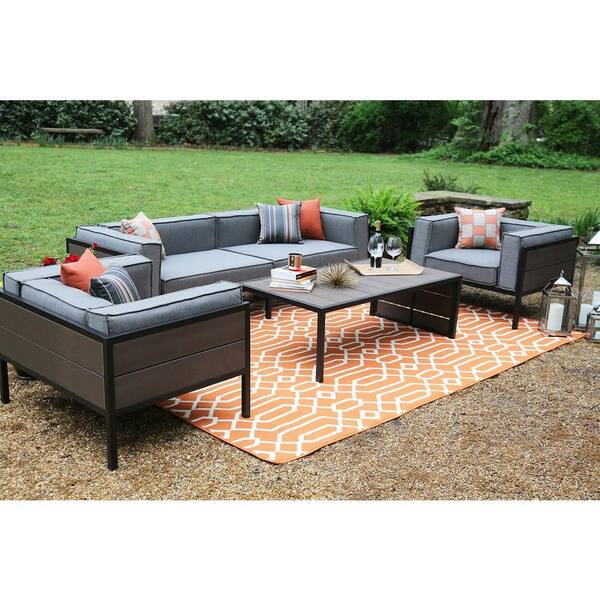 AE Outdoor Manhattan 4-Piece All-Weather Wicker Patio Deep Seating Set with Sunbrella Gray Cushions