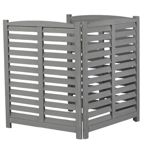 Clihome 3-Panel Grey Outdoor Fir Wood Privacy Fence Slatted Design