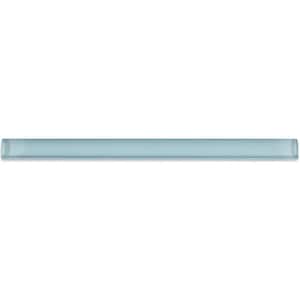 Misty Blue 3/4 in. x 12 in. x 11 mm Glass Pencil Liner Trim Wall Tile