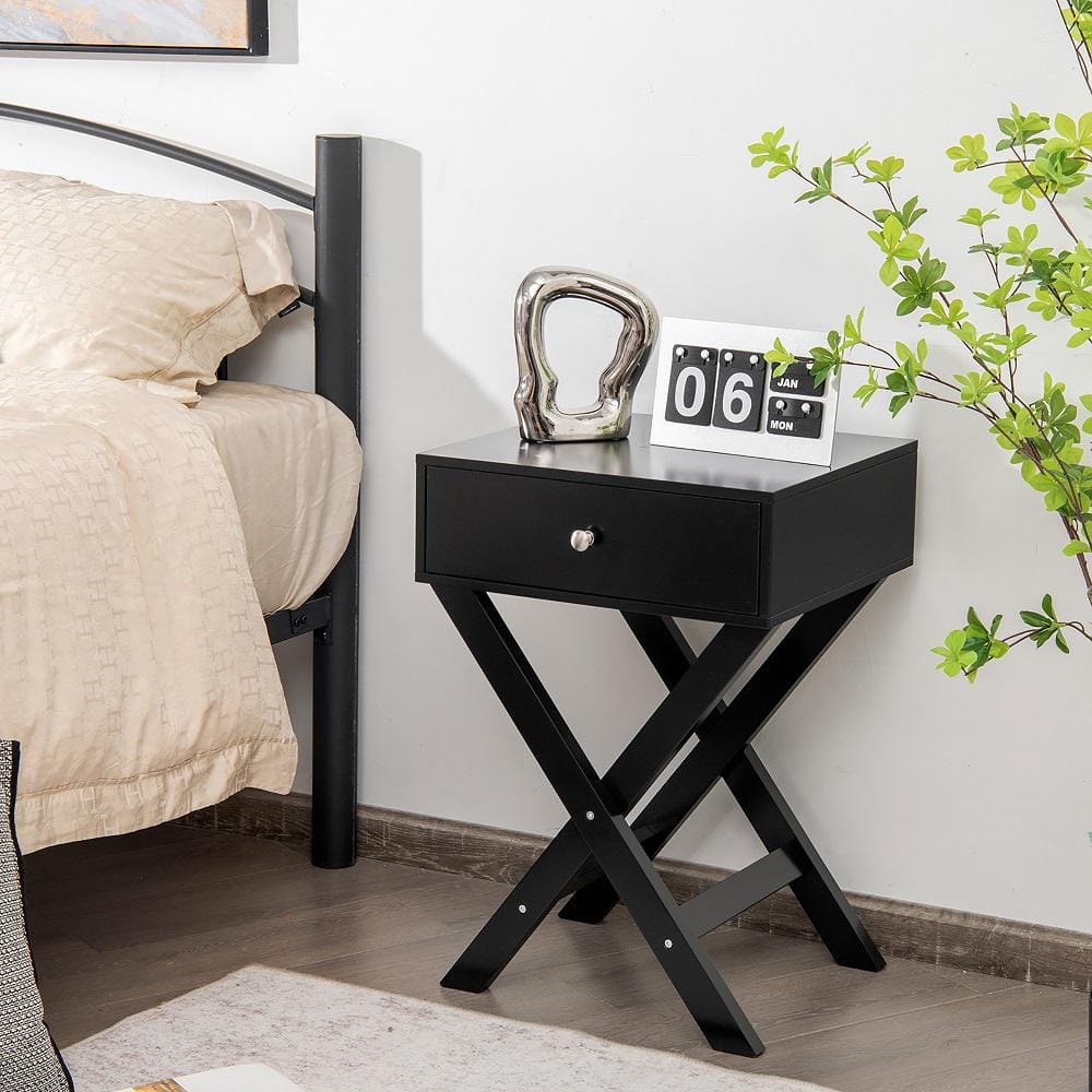 Costway 1-Drawer Black Nightstand with x Shaped Structure Accent Sofa Side End Table 25.5 Costway 1-Drawer Black Nightstand with x Shaped Structure Accent Sofa Side End Table 25.5
