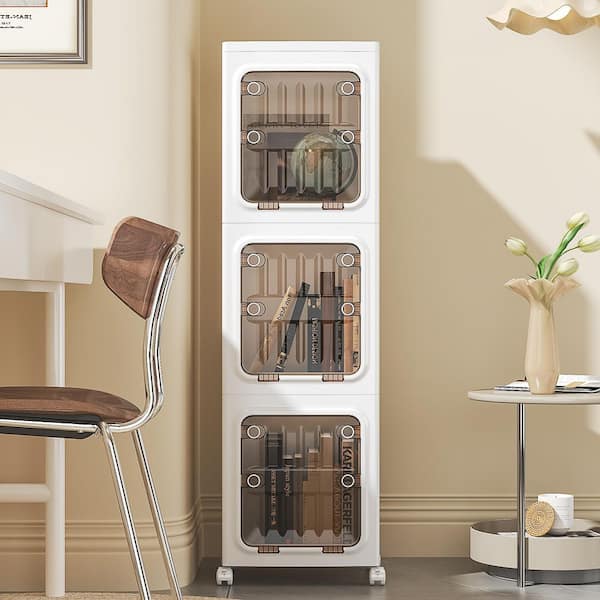 VECELO 3-Tier Stackable Storage Cabinet Set with Clear Doors and