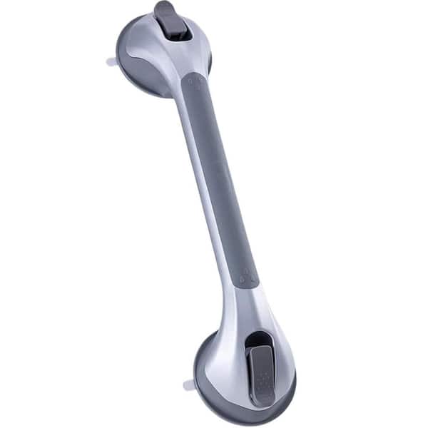 16 in. Strong Suction Shower Grab Bar Bathroom Safety Grip for Seniors Elderly Handicap No Drilling in Silver