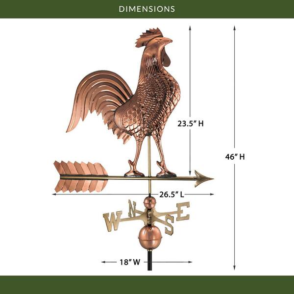 Large Rooster Weathervane - Pure Copper
