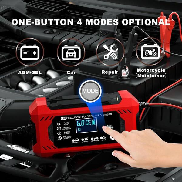 FOXSUR 12V Smart Battery Charger & Maintainer - 400A Peak, Trickle Charger For Car/Motorcycle