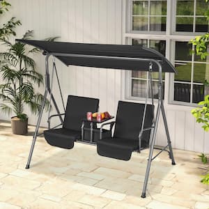 2-Seat Patio Swing Chair Outdoor Patio Swing with Adjustable Canopy Porch Swing