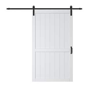 48 in. x 84 in. White Paneled H-Style White Primed MDF Sliding Barn Door with Hardware Kit