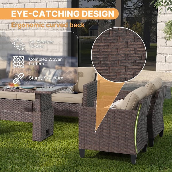 Freestyle 7-Piece Wicker Brown Outdoor Conversation Set with Lift