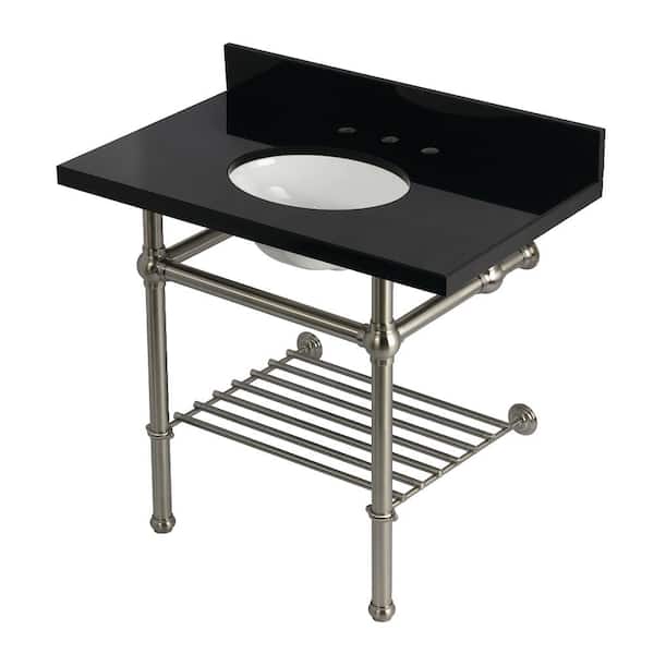 Kingston Brass Templeton 36 in. Granite Console Sink with Brass Legs in Black Granite Brushed Nickel