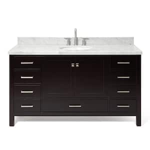 Cambridge 61 in. W x 22 in. D x 36 in. H Bath Vanity in Espresso with Carrara White Marble Top