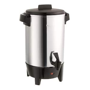 30-Cup Silver Commercial Aluminum Coffee Urn Features Automatic Temperature Control with Quick Brewing