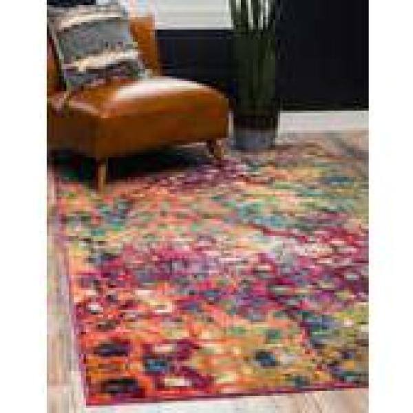 Colorful Abstract Rectangular Synthetic Indoor Area Rug