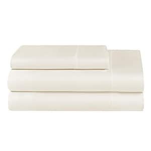 3-Piece Ivory Satin Twin Sheet Set