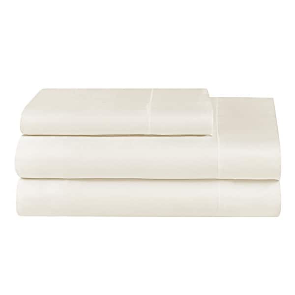 JUICY COUTURE Silky Satin 3-Piece Ivory Solid Color Microfiber Twin Deep Pocket Sheet Set