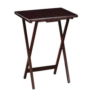 14.75 in. W Brown 5-Piece Rectangular Wooden Tray Folding Table Set