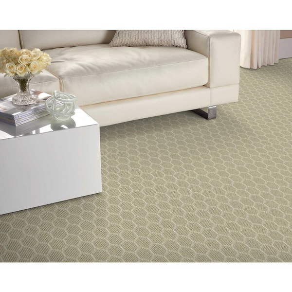Entanglement Meadow/Ivory Green 12 ft. 27 oz. Wool Pattern Carpet - Installation Required