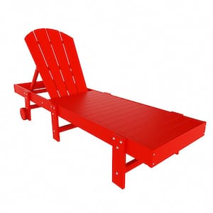 Laguna Red HDPE Plastic Outdoor Adjustable Adirondack Chaise Lounger With Wheels